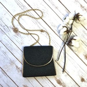 Vintage La Regale Black Straw Gold ChainLink Purse